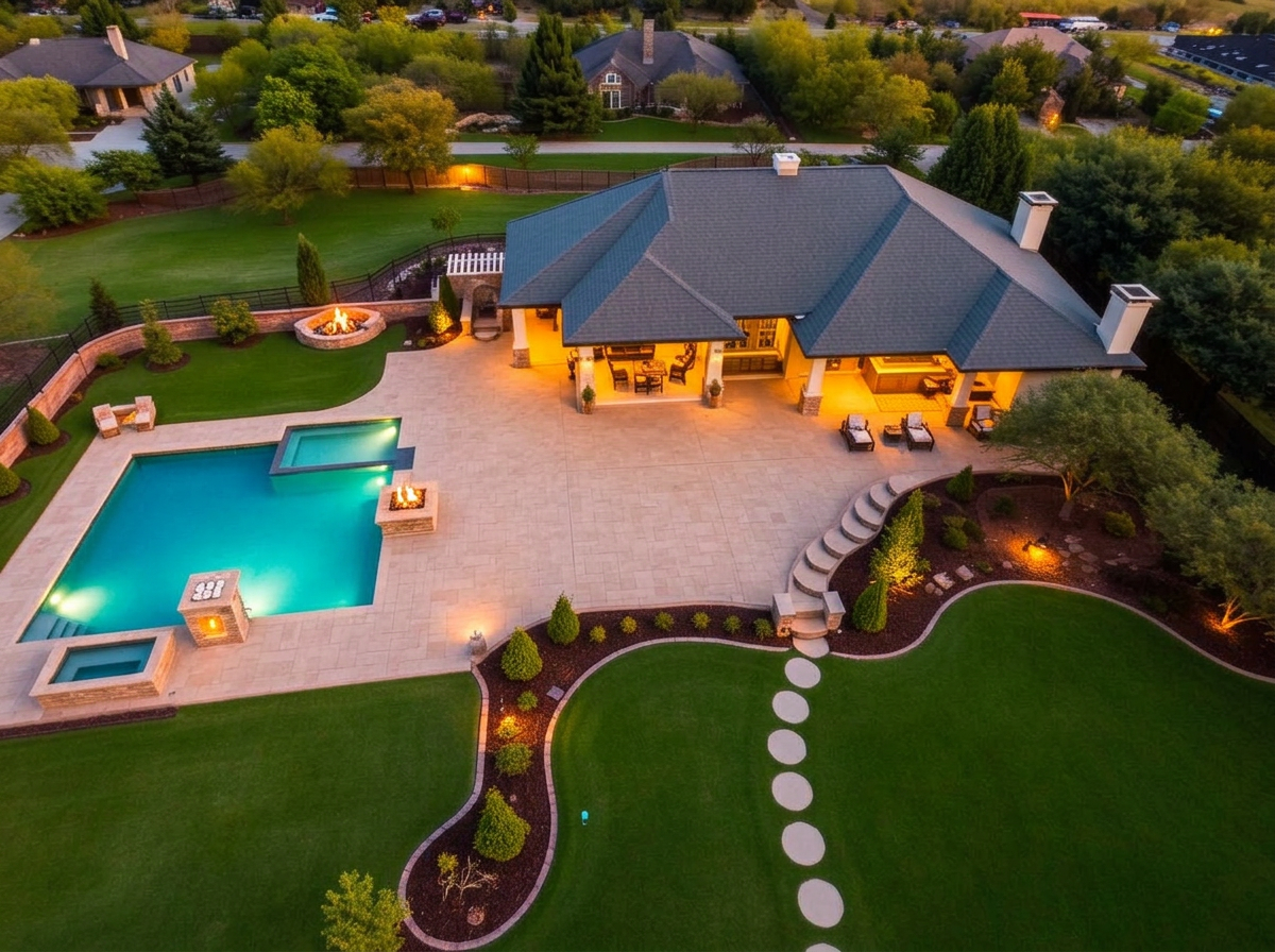 Westlake new-build backyard with sprinkler system and landscape install